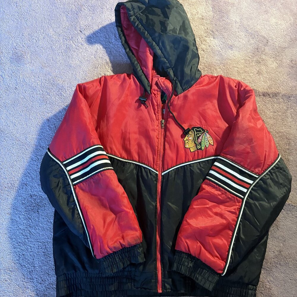 Vintage Chicago Blackhawks Fans Gear Puffer Jacket Red Black XL NHL Hockey Coat